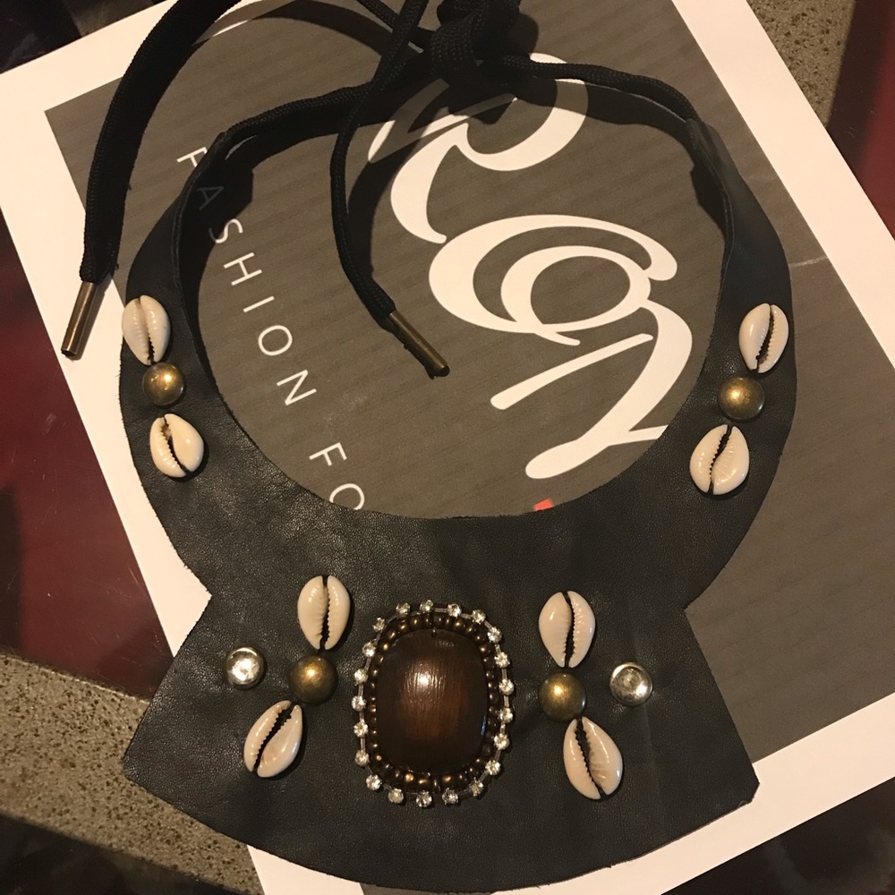 Afrocentric leather bib necklace